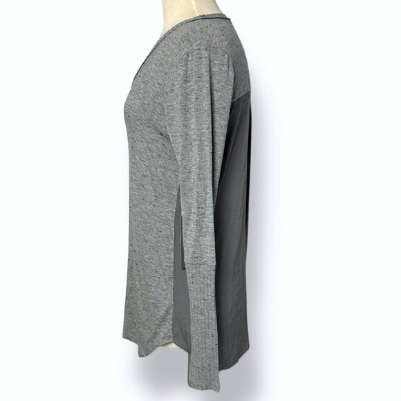 NWT Lola & Sophie Slub Jersey Tee Long Sleeve V-Neck Woven Back Gray Grey Sz XS - Picture 4 of 9